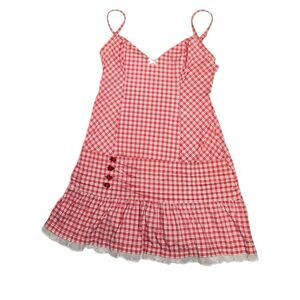 NEW Betsey‎ Johnson Y2K red gingham plaid ruffle swim dress swimsuit M RARE